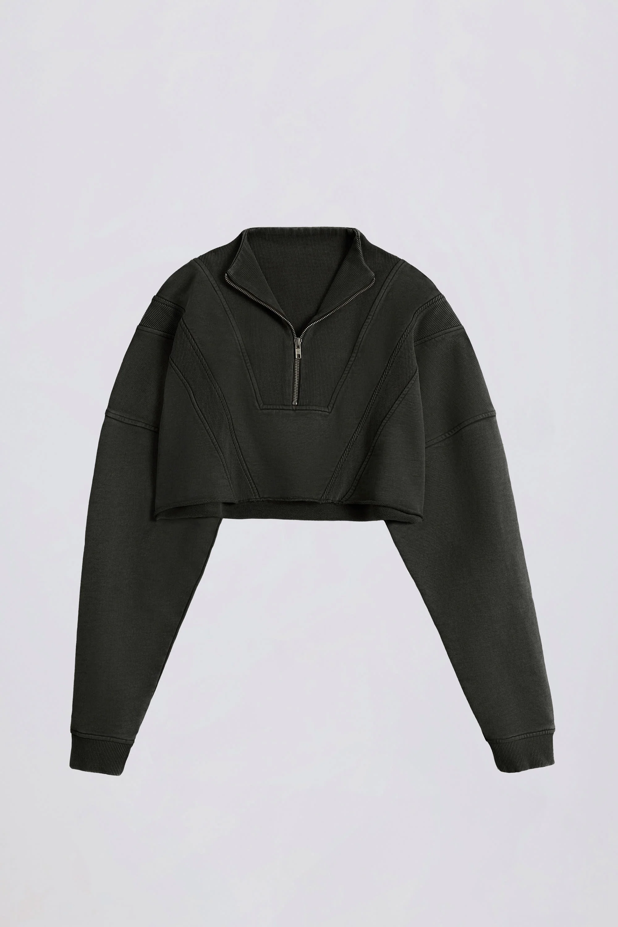Cotton Jersey Acid Wash Cropped Sweatshirt  in Ash - Image 2
