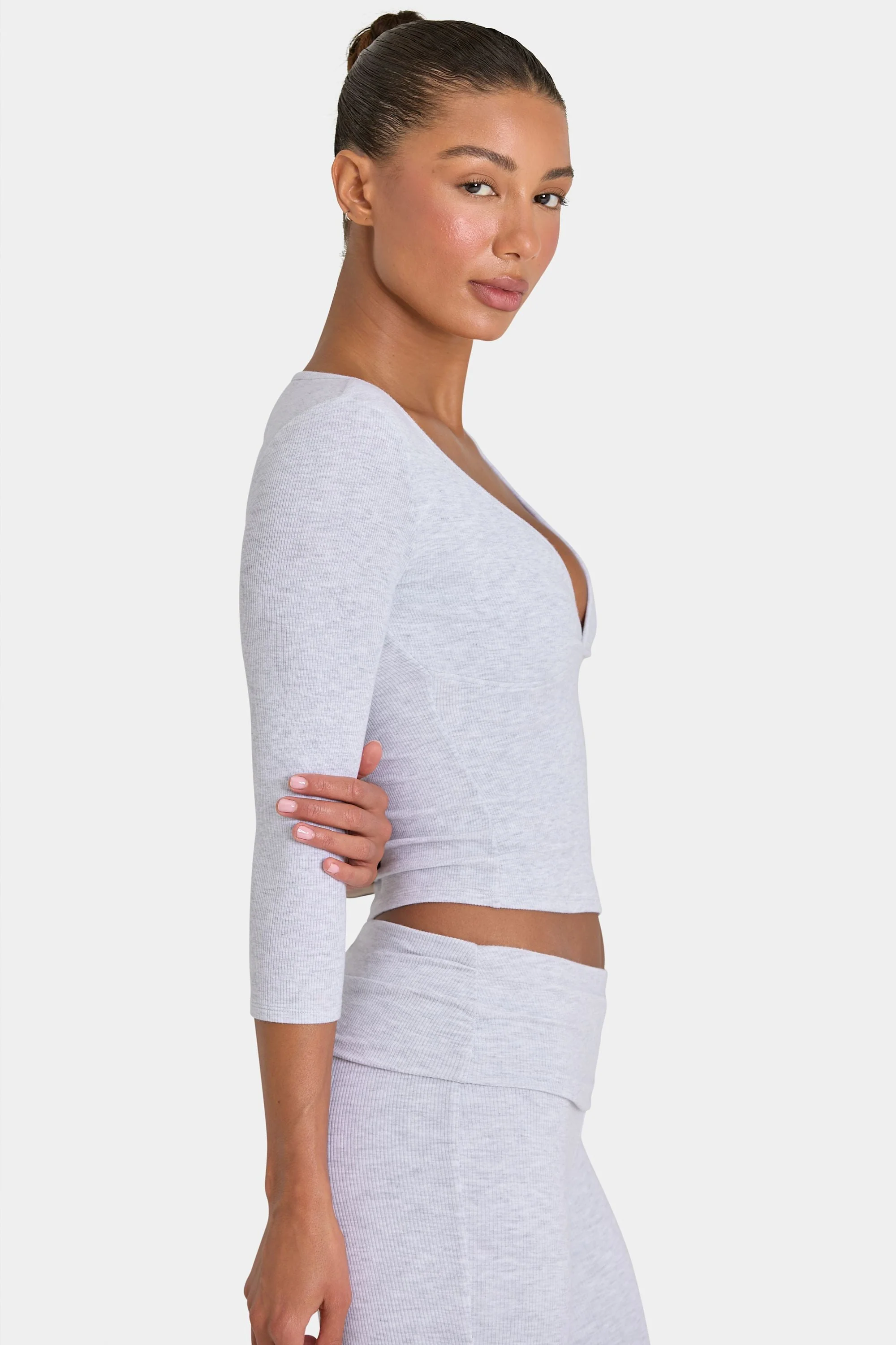 ButterCloud™ 3/4 Sleeve Top in Grey Marl - Image 4