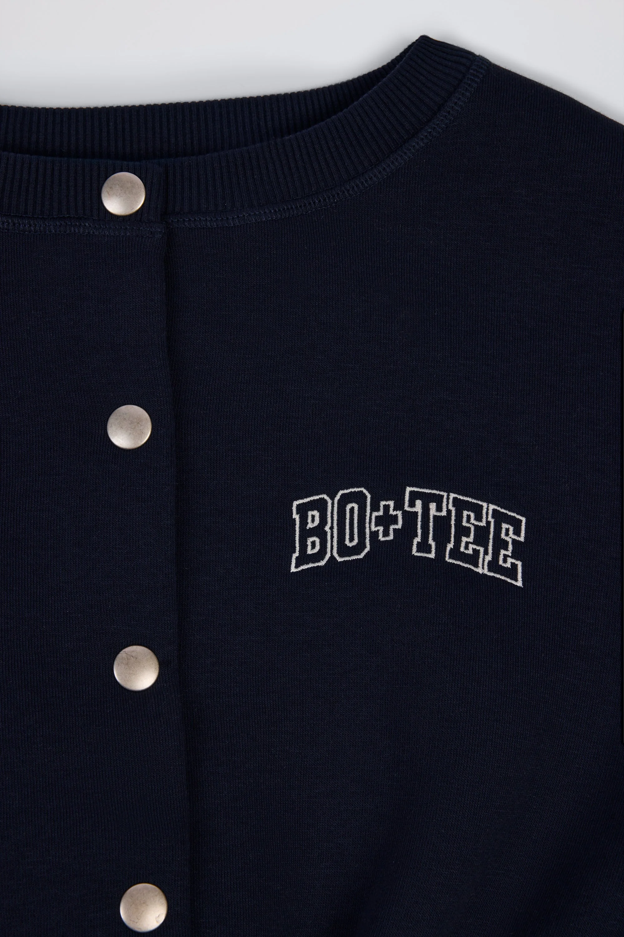Brushed Jersey Button-Up Cropped Cardigan in Classic Navy - Image 6