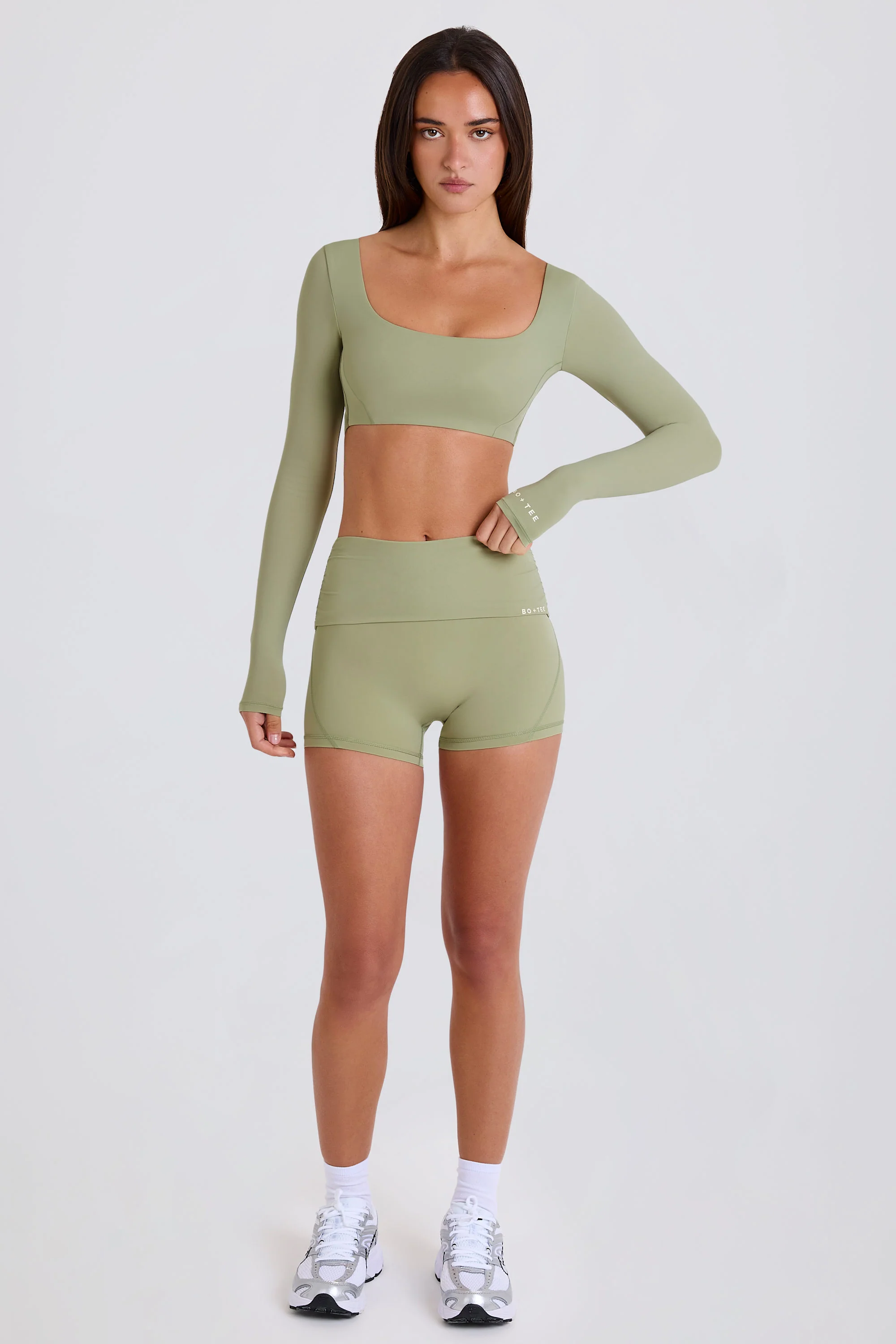 Foldover Mid-Rise Mini Shorts in Matcha - Image 11