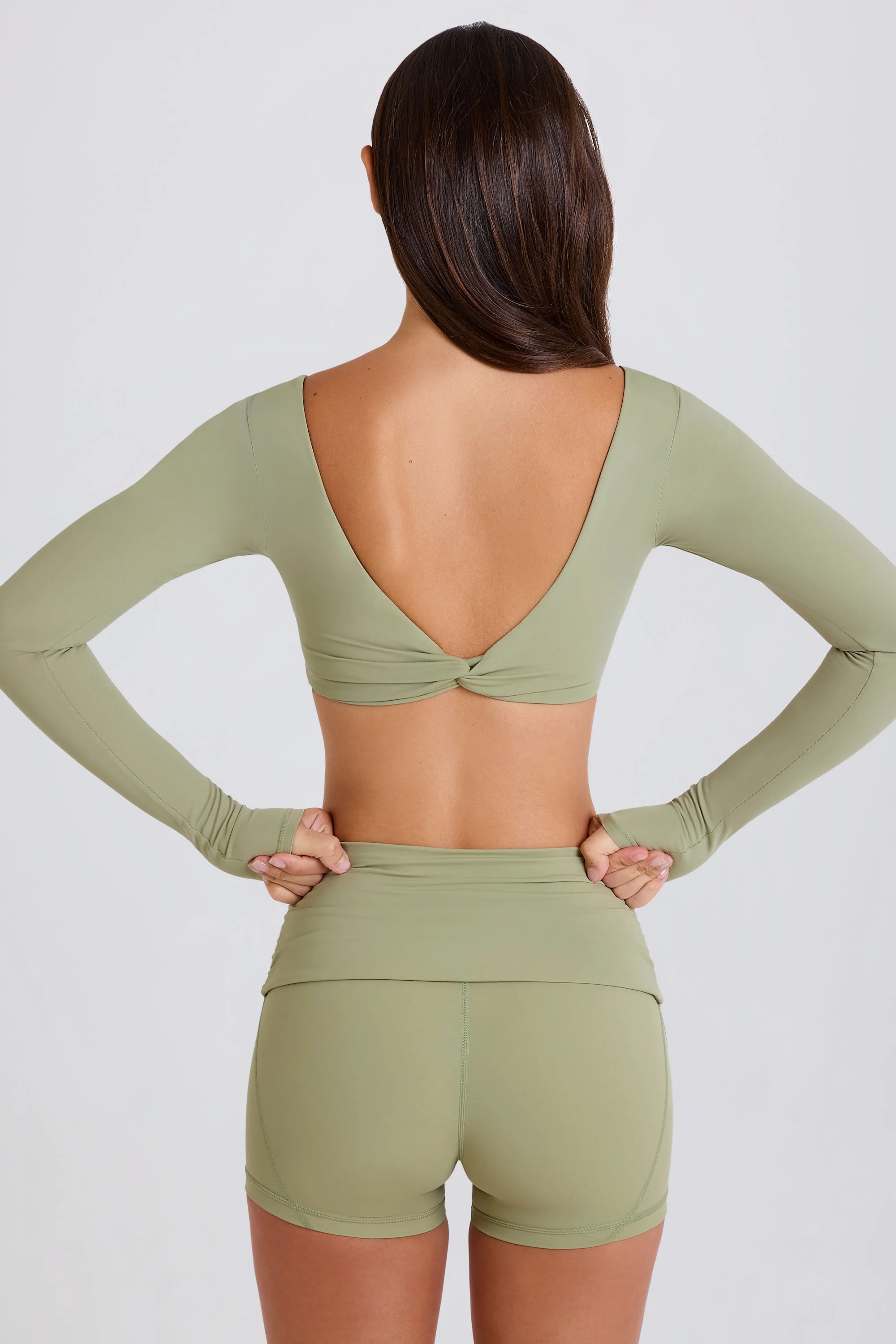 Foldover Mid-Rise Mini Shorts in Matcha - Image 12