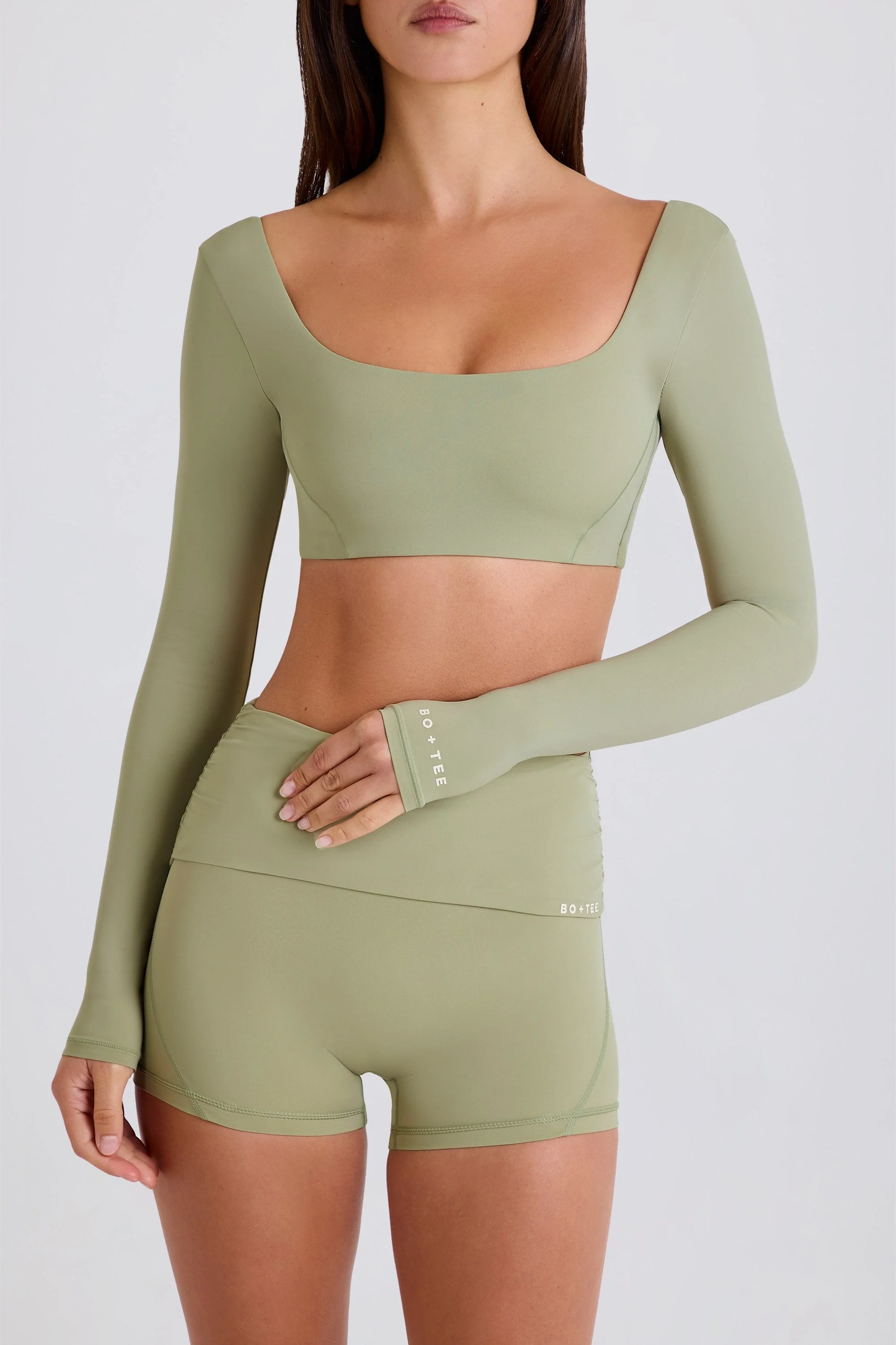 Foldover Mid-Rise Mini Shorts in Matcha - Image 4