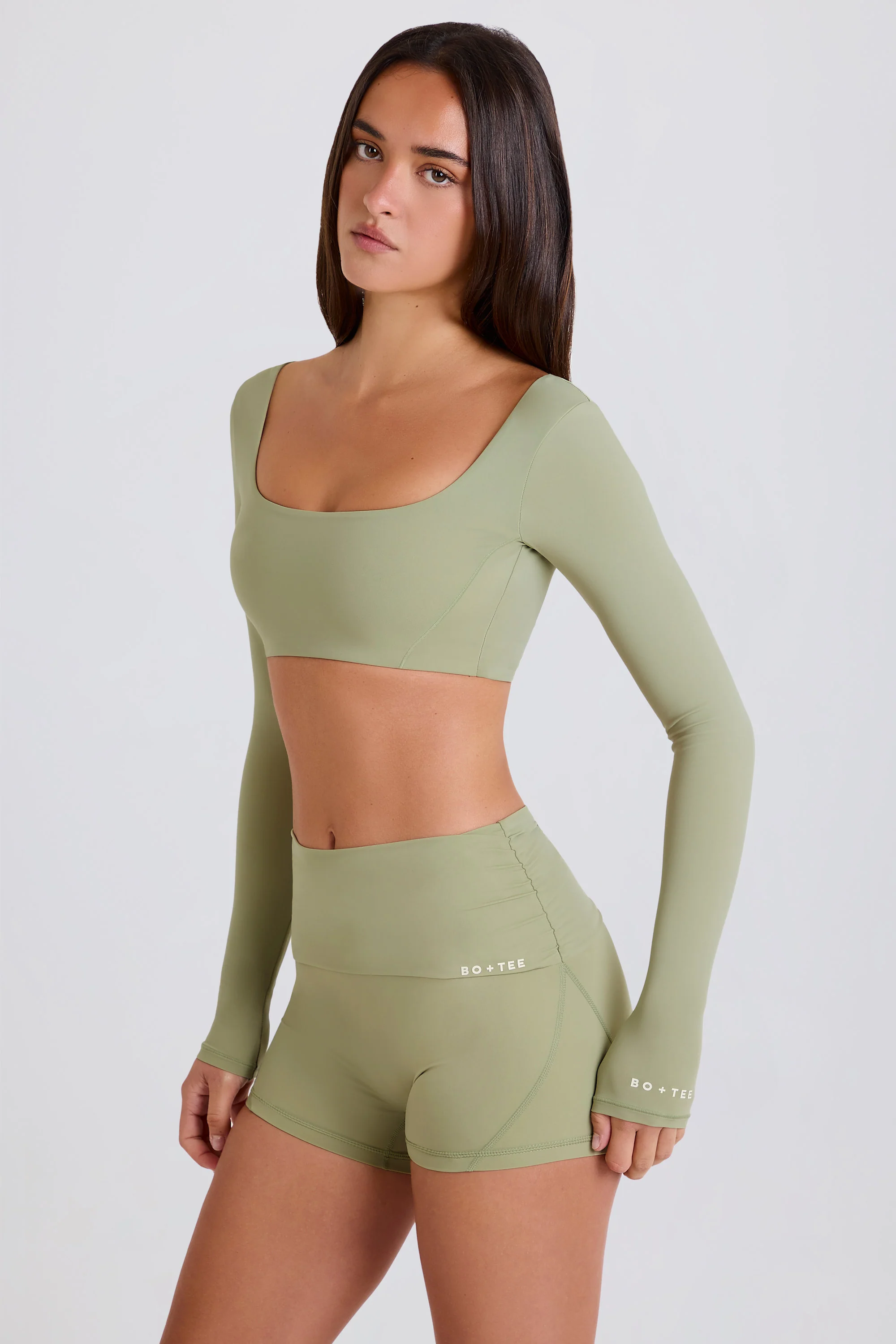 Foldover Mid-Rise Mini Shorts in Matcha - Image 8