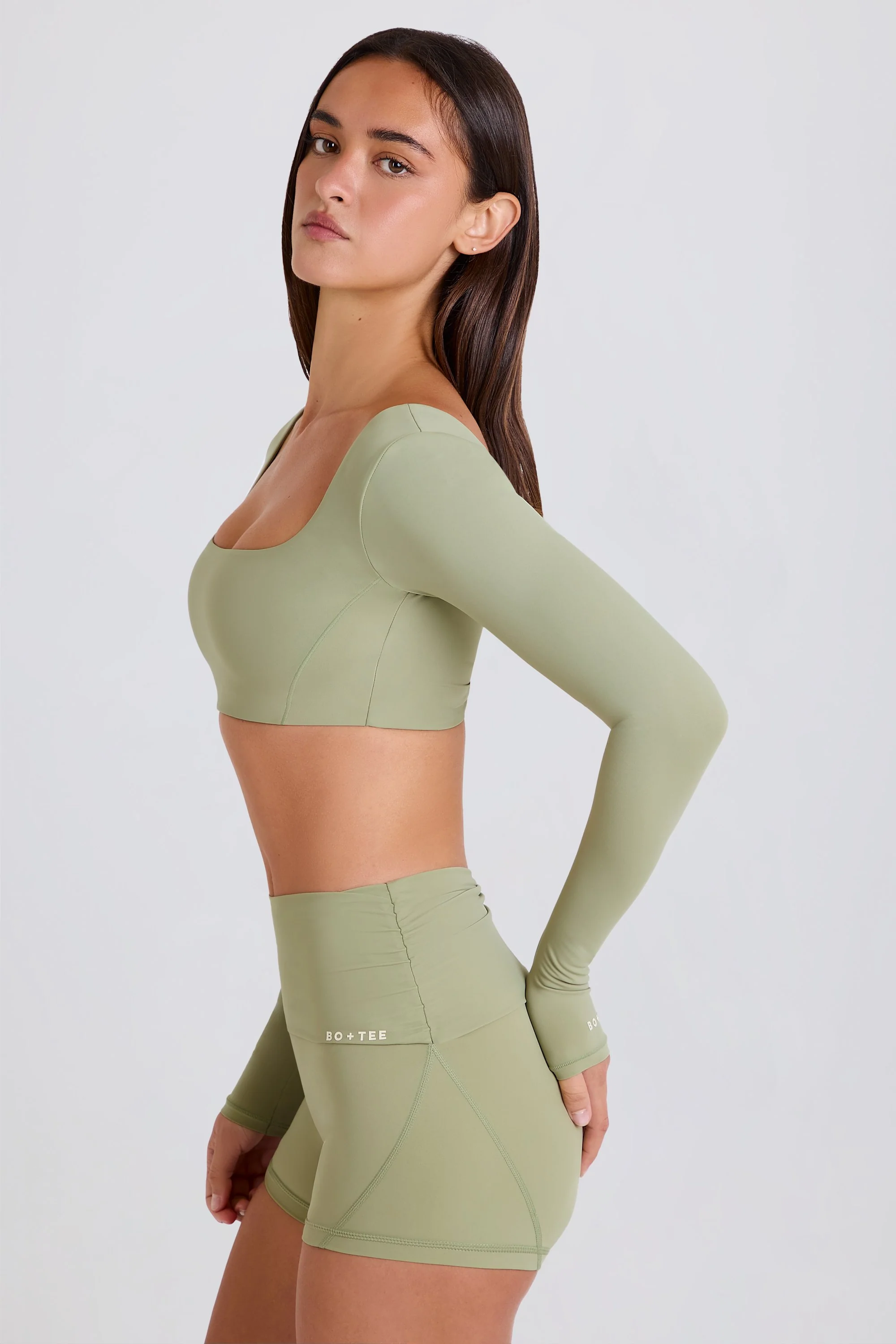 Foldover Mid-Rise Mini Shorts in Matcha - Image 9