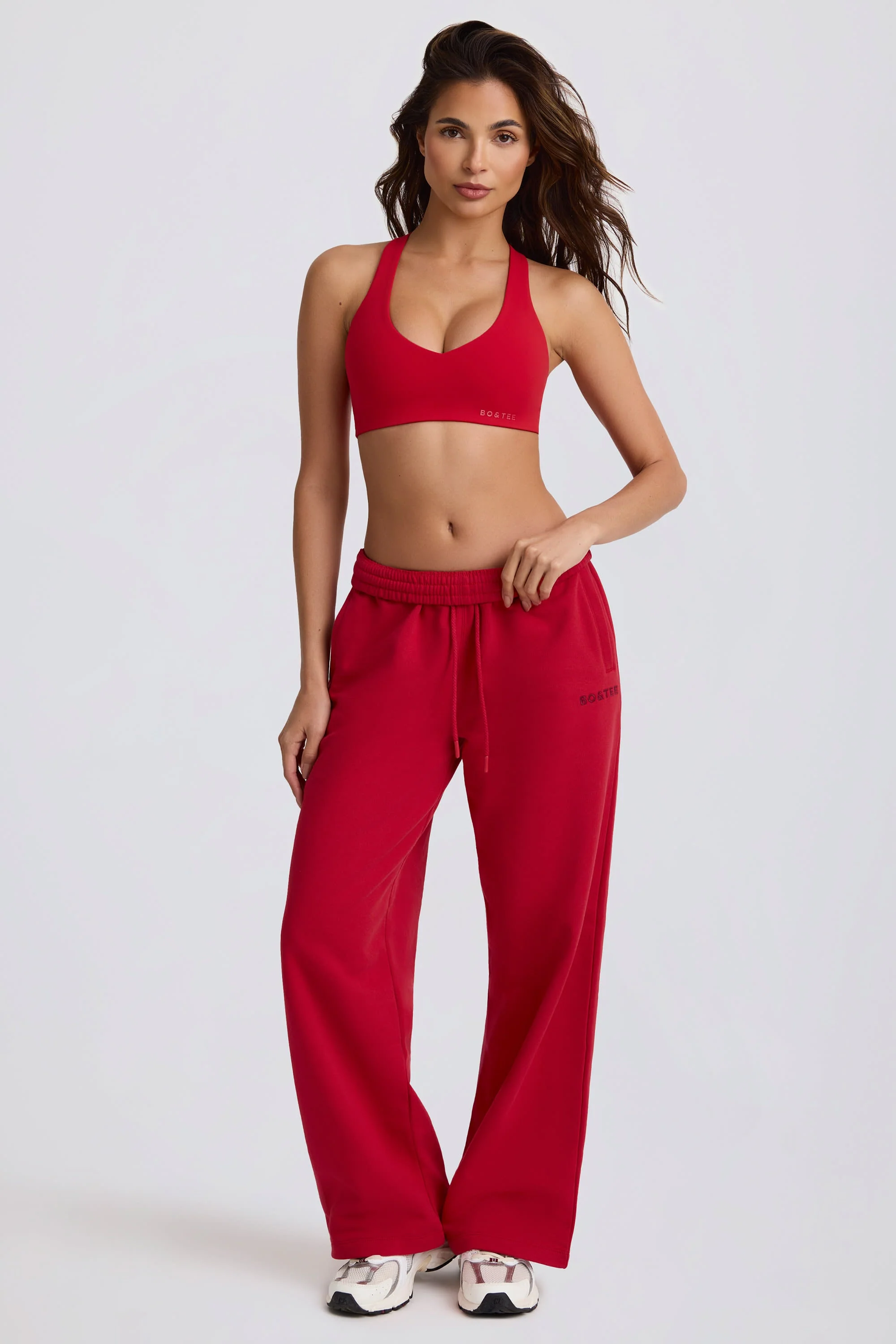 Soft Cotton Jersey Mid-Rise Wide-Leg Joggers in Hot Red - Image 4