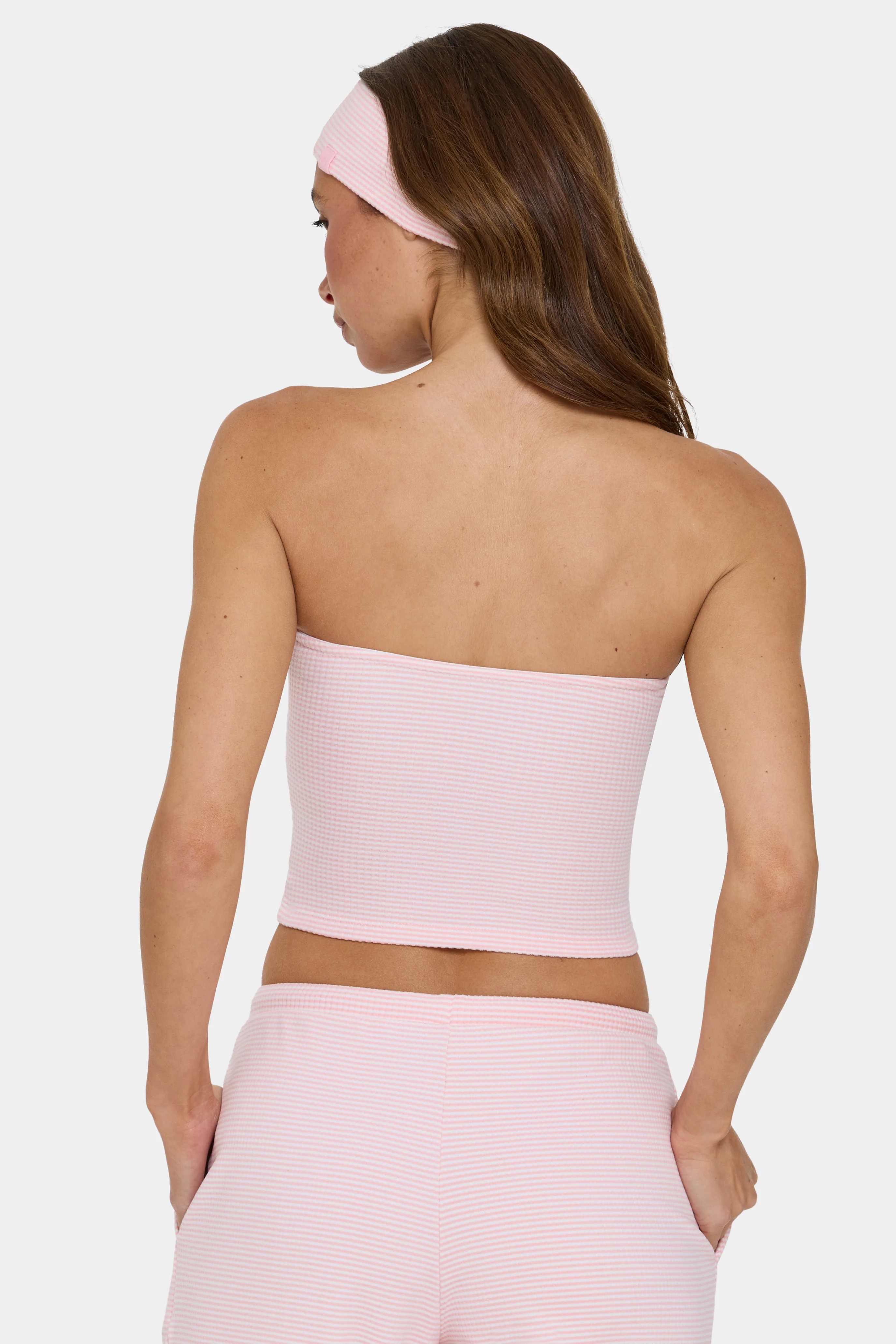 Ribbed Jersey Bandeau Top in Peach Stripe - Image 2