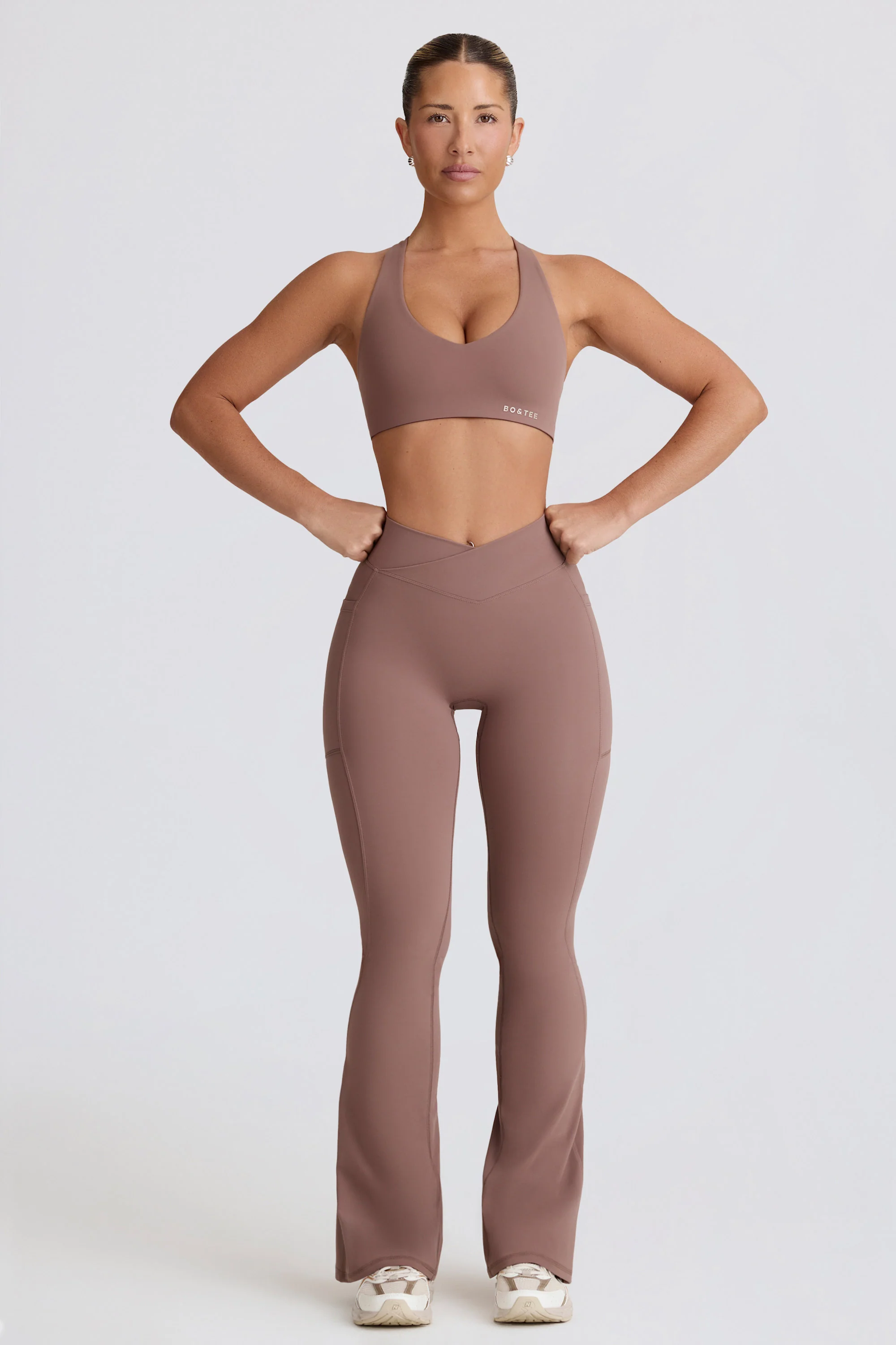 Soft Active V-Waist Pocket Flared Leggings in Mocha - Image 17