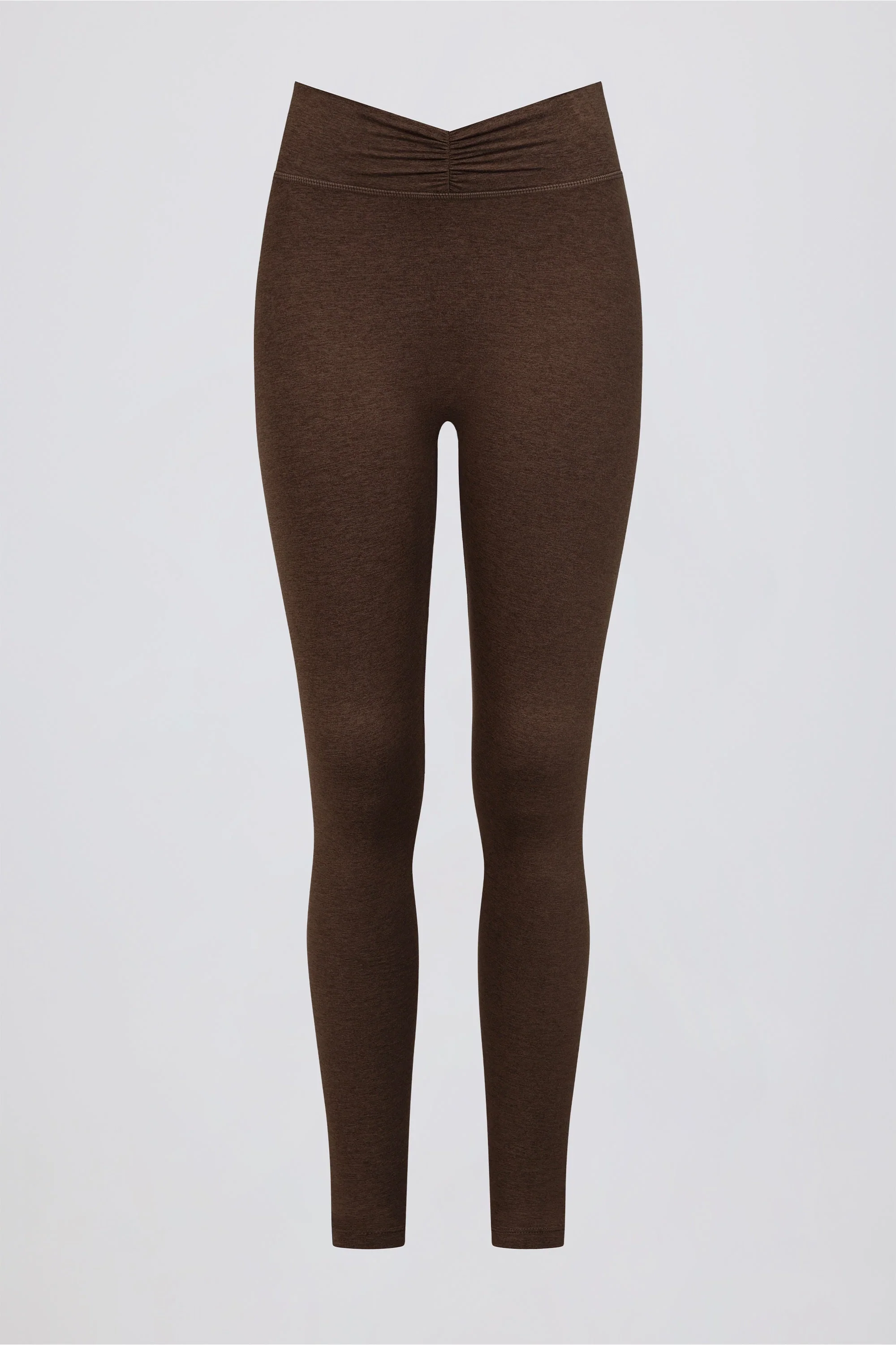 Brushed Jersey Ruched Mid-Rise Leggings in Pecan Marl - Image 5