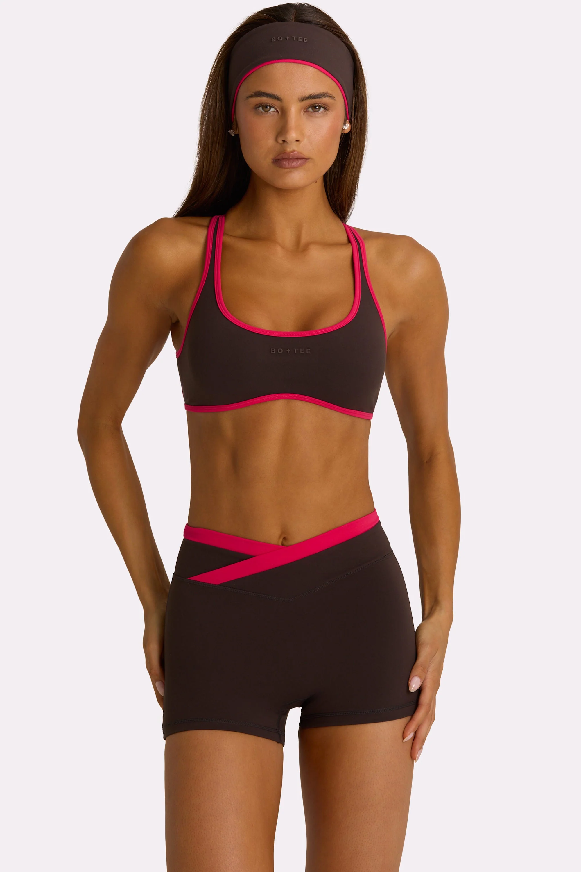 Soft Active Wrap Waist Shorts in Truffle - Image 5