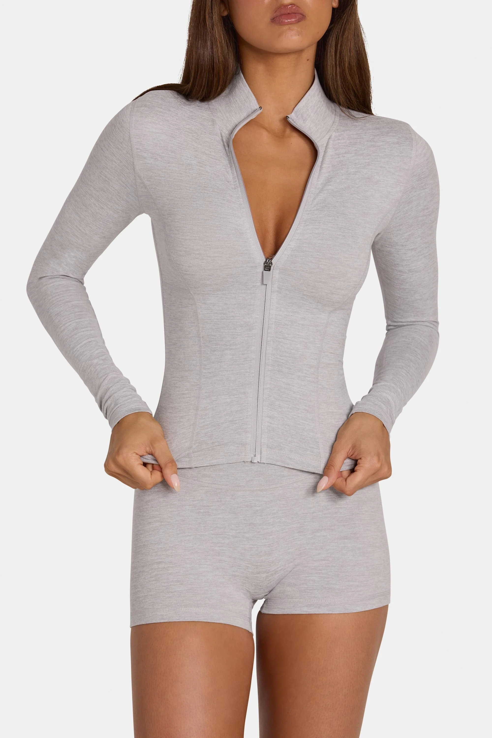 Soft Active Zip-Up Jacket in Grey Marl - Image 4