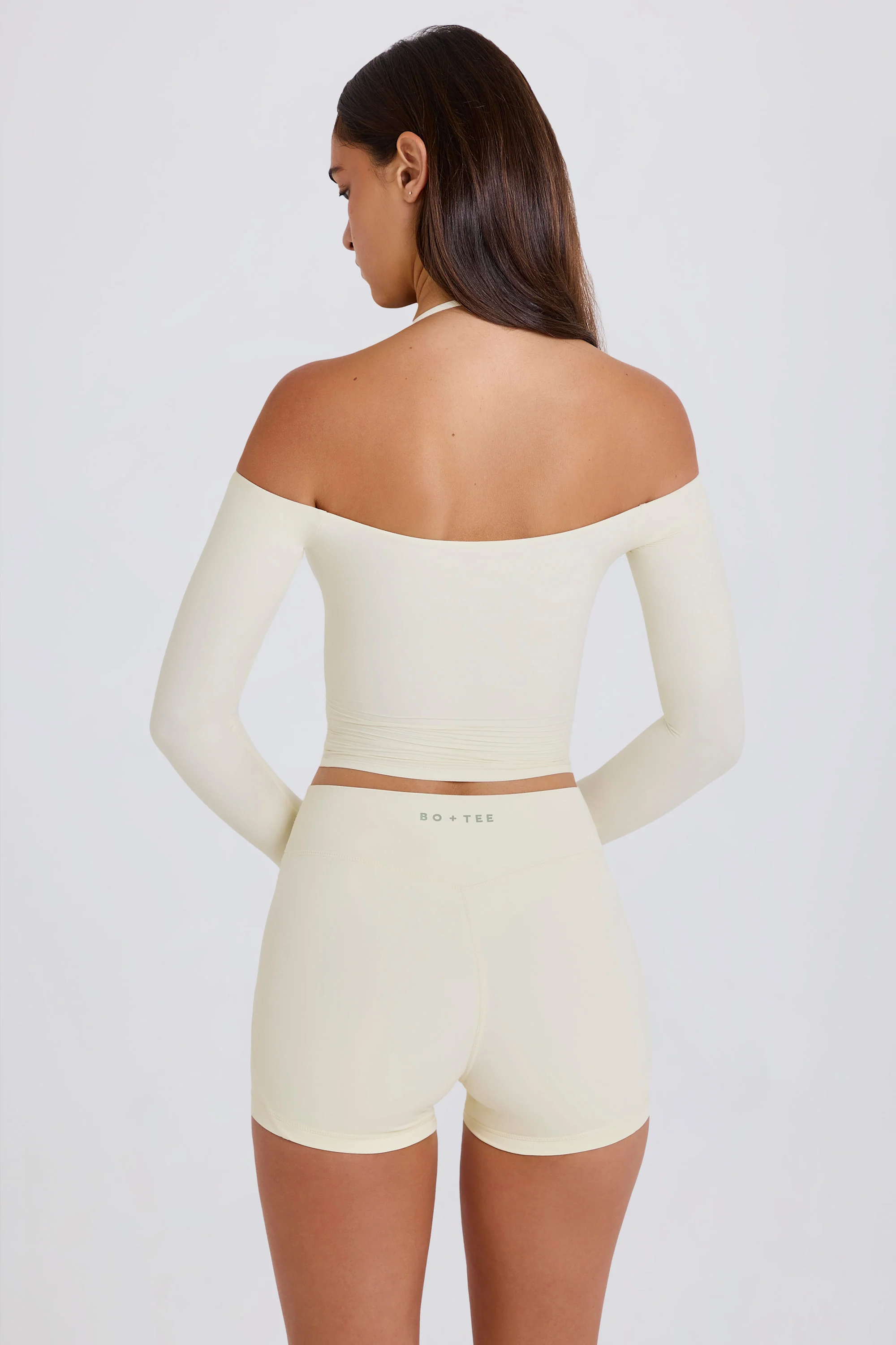Soft Jersey Off-Shoulder Halterneck Longline Top in Cream - Image 8