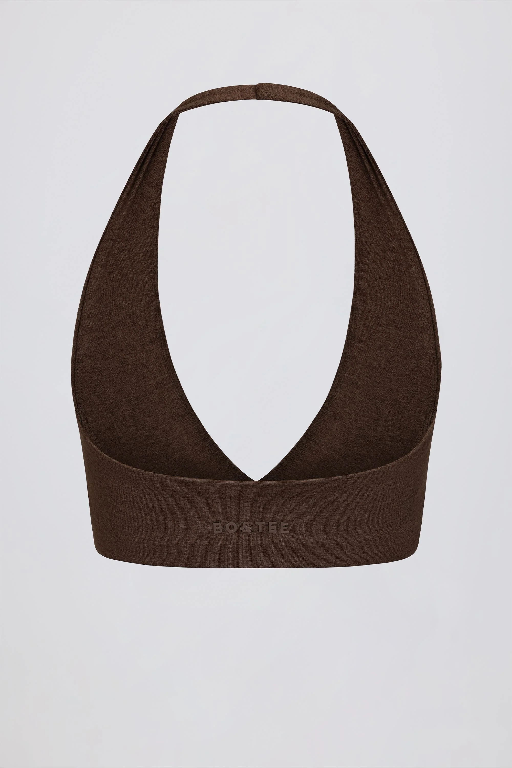 Brushed Jersey V-Neck Sports Bra in Pecan Marl - Image 5