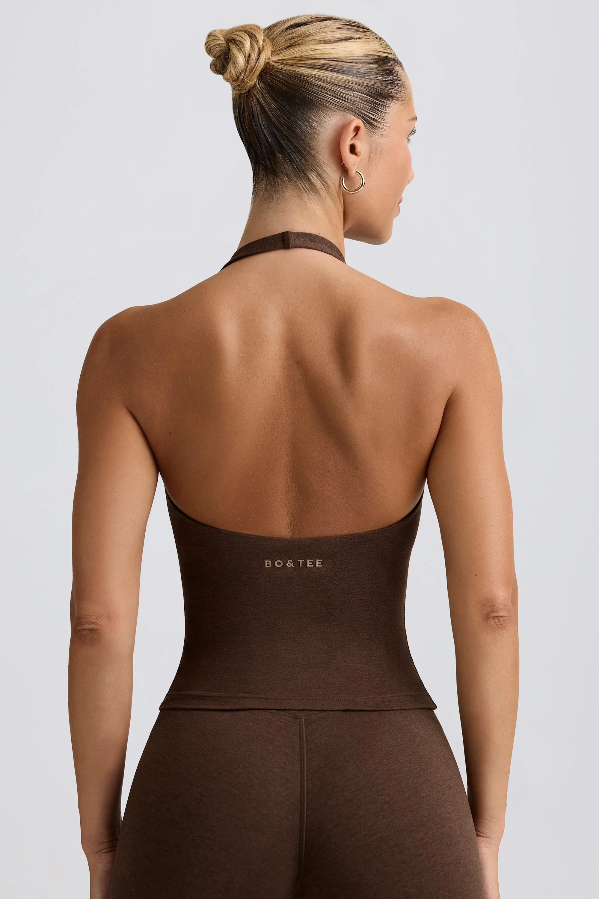 Halterneck Open-Back Tank Top in Pecan Marl - Image 11