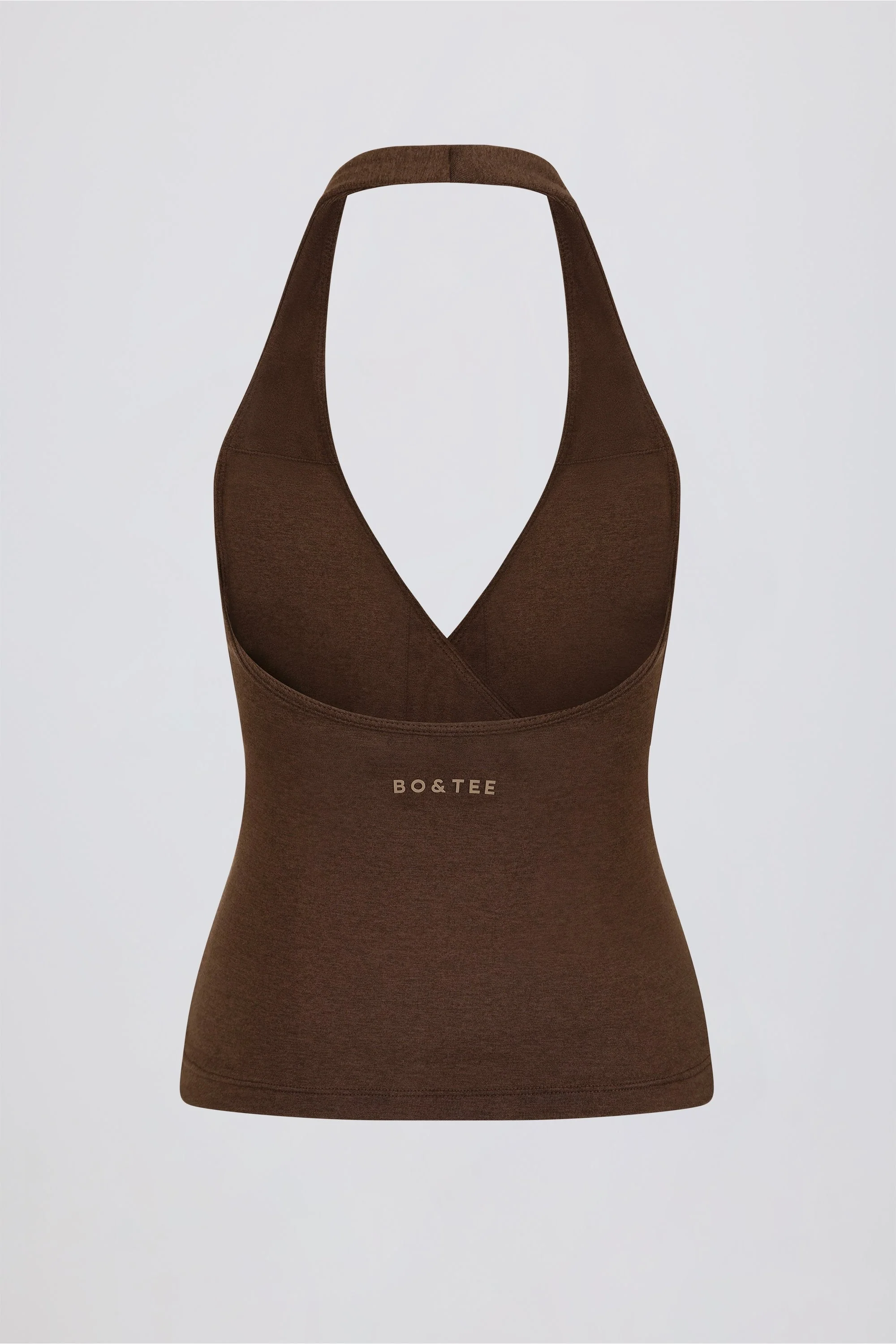 Halterneck Open-Back Tank Top in Pecan Marl - Image 7